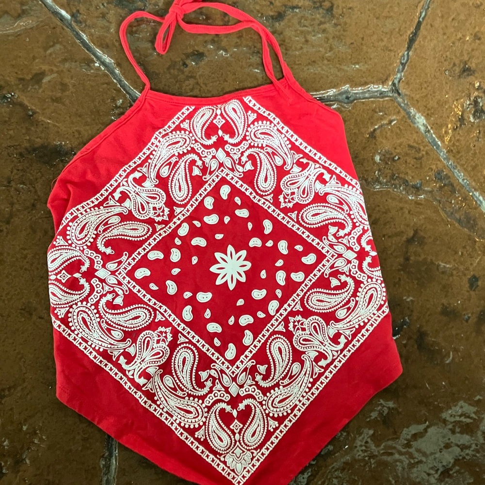 Red Bandana Cropped Shirt design by Olivia